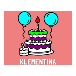 Pobarvana pobarvanka - Pobarvanka imena KLEMENTINA in pobarvanka velike rojstnodnevne torte