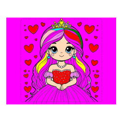 Pobarvana pobarvanka - Pobarvanka ljubke princese obdane s srčki