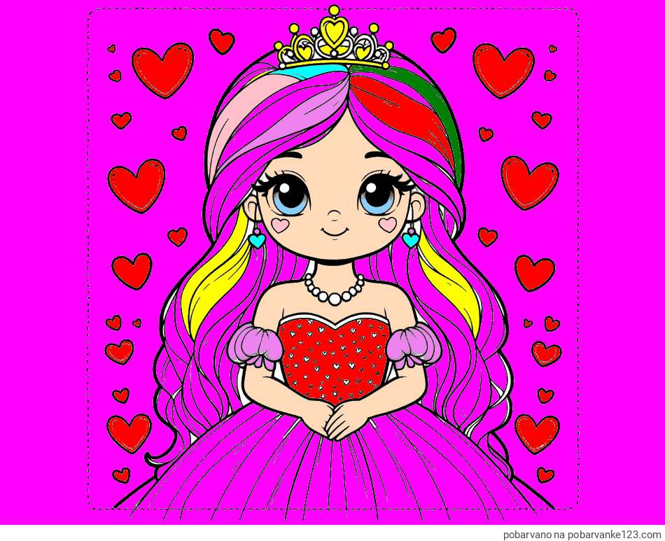 POBARVANA POBARVANKA - Pobarvanka ljubke princese obdane s srčki