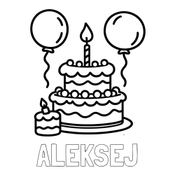 Online izdelana pobarvanka - Pobarvanka imena ALEKSEJ in pobarvanka velike rojstnodnevne torte