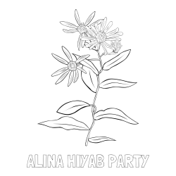 Online izdelana pobarvanka - Pobarvanka imena ALINA HIYAB PARTY in pobarvanka cvetlice