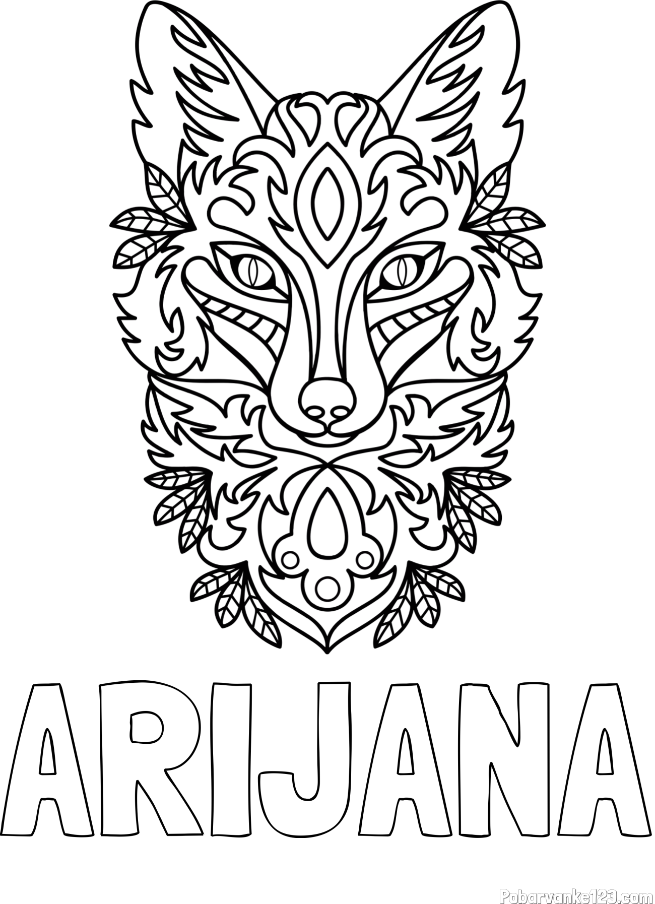 Pobarvanka imena ARIJANA in pobarvanka volka - mandale
