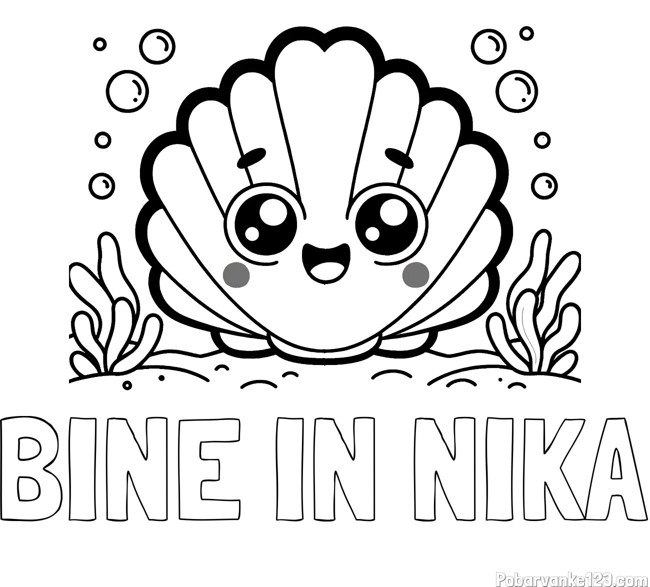 Pobarvanka imena BINE IN NIKA in pobarvanka nasmejane školjke