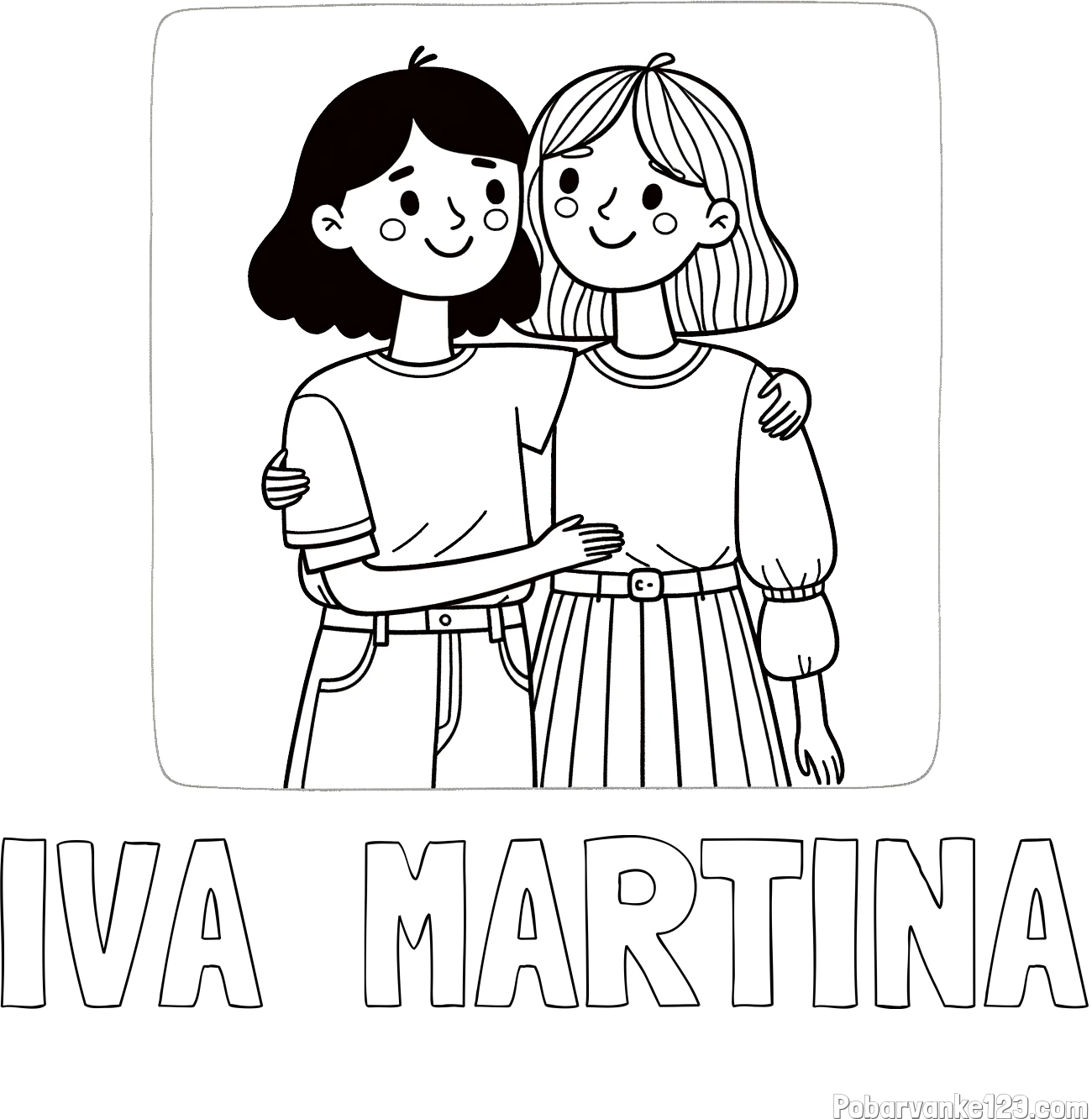 Pobarvanka imena IVA  MARTINA in otroška pobarvanka dveh prijateljic