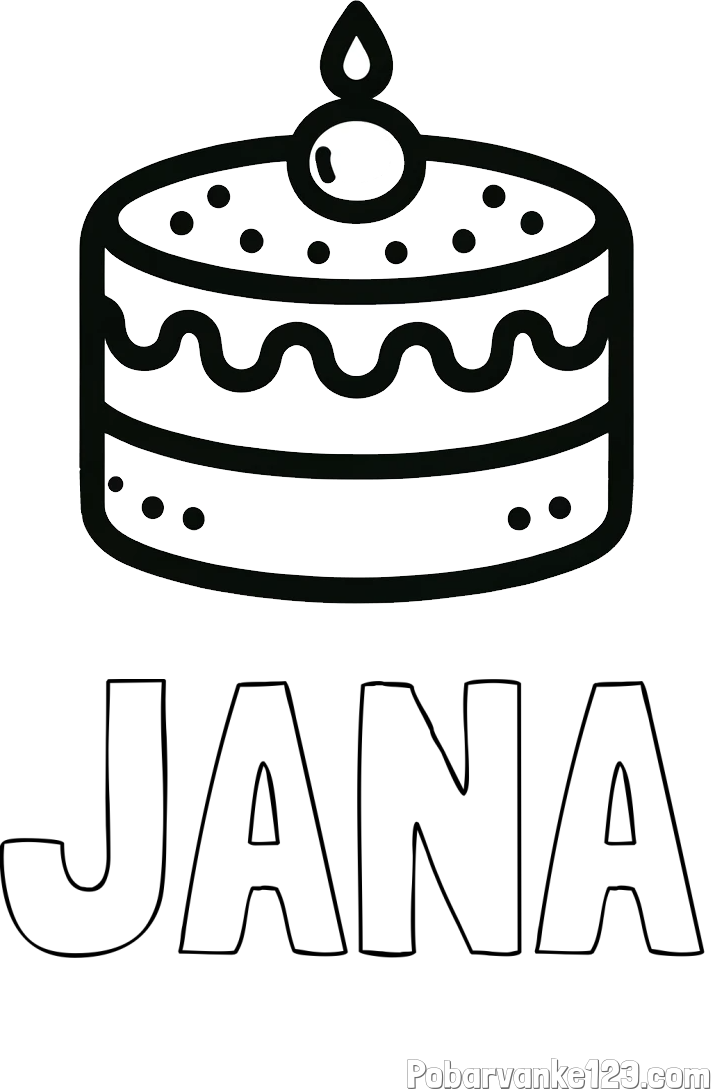 Pobarvanka imena JANA in otroška pobarvanka majhne torte
