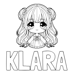 Online izdelana pobarvanka - Pobarvanka imena KLARA in pobarvanka prikupne punčke v anime slogu