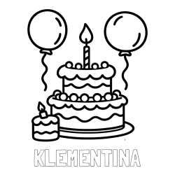 Online izdelana pobarvanka - Pobarvanka imena KLEMENTINA in pobarvanka velike rojstnodnevne torte