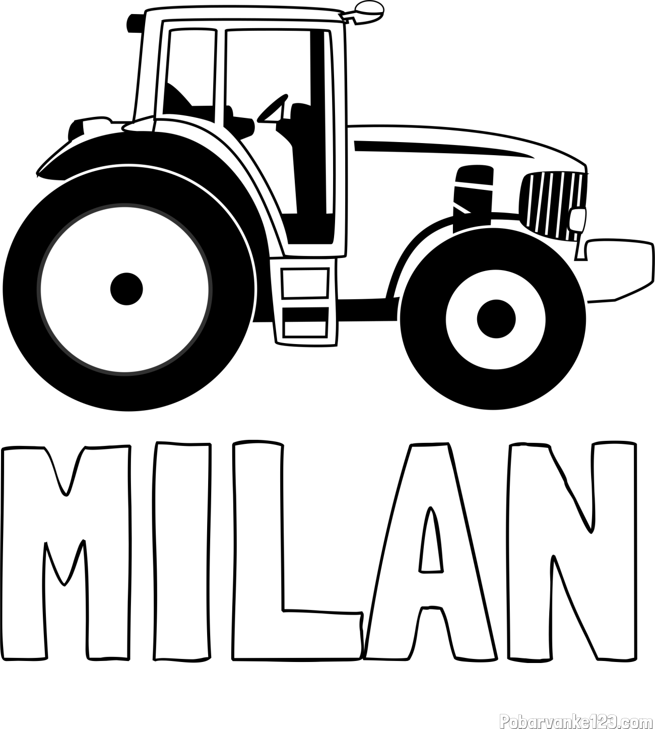 Pobarvanka imena MILAN in pobarvanka velikega in zmogljivega traktorja