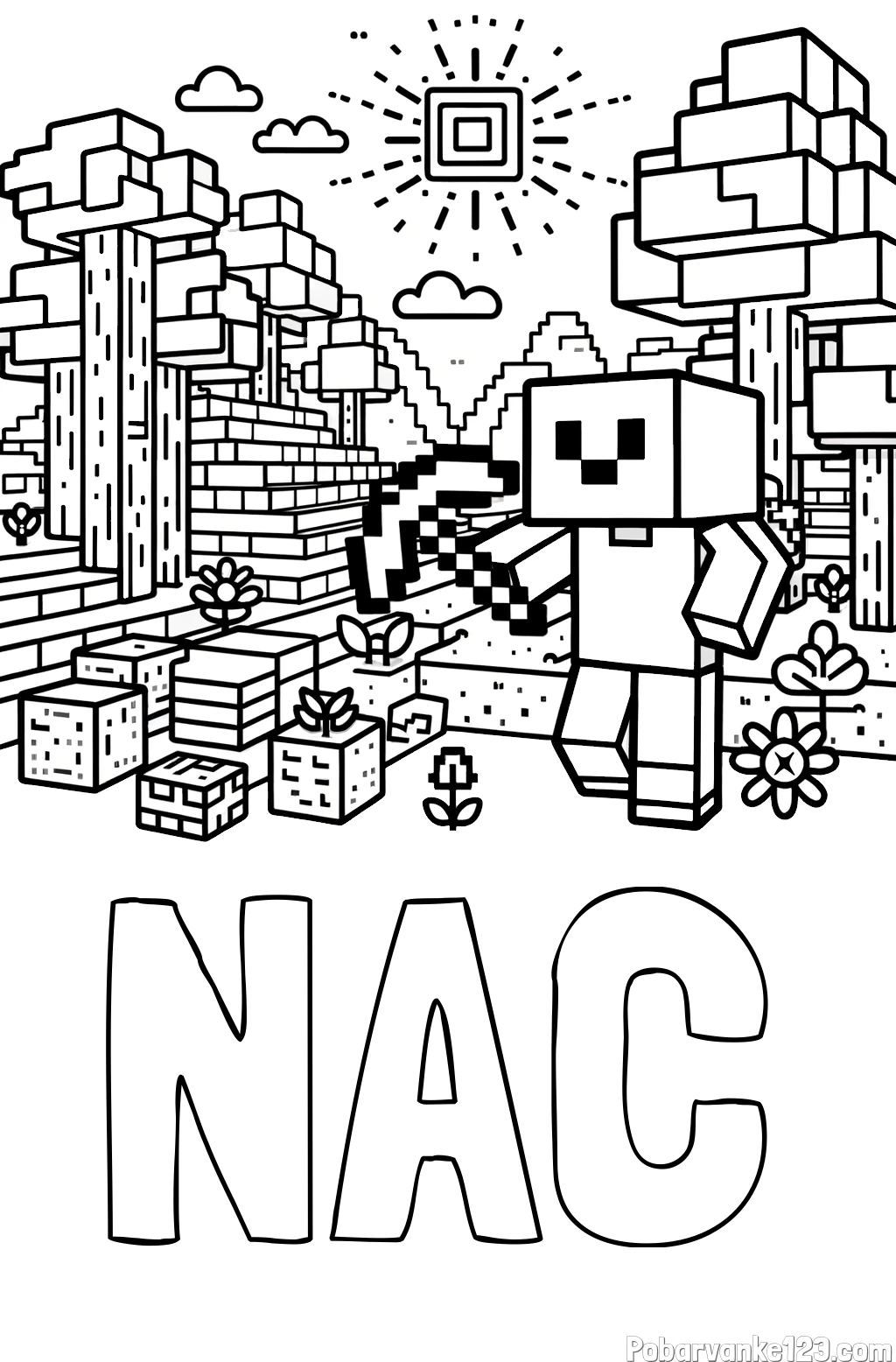 Pobarvanka imena NAC in pobarvanka Minecraft sveta