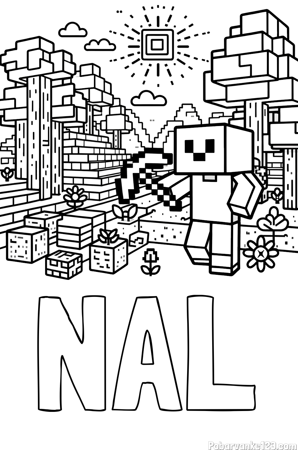 Pobarvanka imena NAL in pobarvanka Minecraft sveta