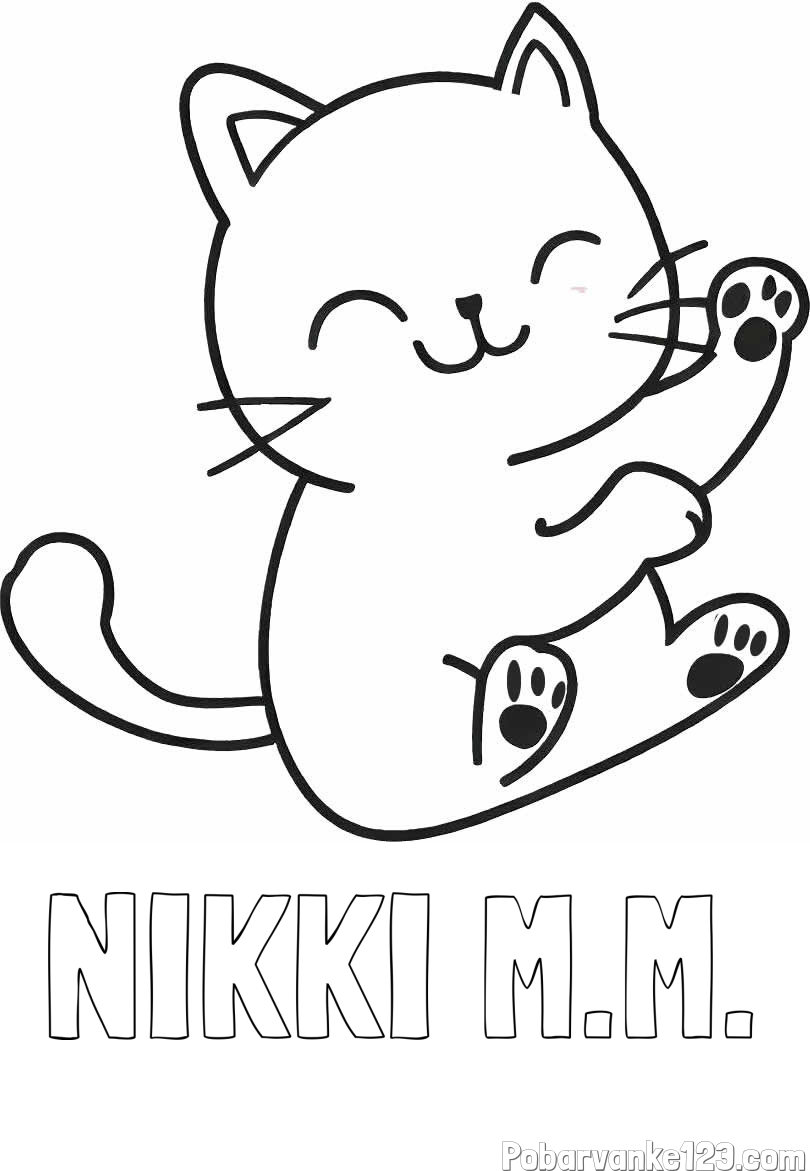 Pobarvanka imena NIKKI M.M. in pobarvanka razigranega mucka