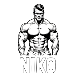 Online izdelana pobarvanka - Pobarvanka imena NIKO in pobarvanka bodybuilder-ja