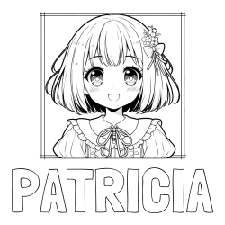 Online izdelana pobarvanka - Pobarvanka imena PATRICIA in pobarvanka ljubke punčke v anime slogu