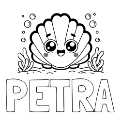 Online izdelana pobarvanka - Pobarvanka imena PETRA in pobarvanka nasmejane školjke
