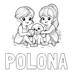 Online izdelana pobarvanka - Pobarvanka imena POLONA in pobarvanka prijateljic s kužkom