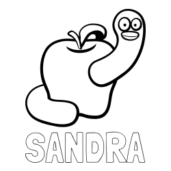 Online izdelana pobarvanka - Pobarvanka imena SANDRA in pobarvanka črvive jabolke