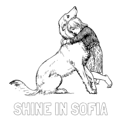 Online izdelana pobarvanka - Pobarvanka imena SHINE IN SOFIA in pobarvanka prikupnega kužka, ki ga objema mala deklica