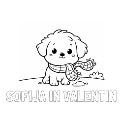 Online izdelana pobarvanka - Pobarvanka imena SOFIJA IN VALENTIN in pobarvanka prikupnega psička