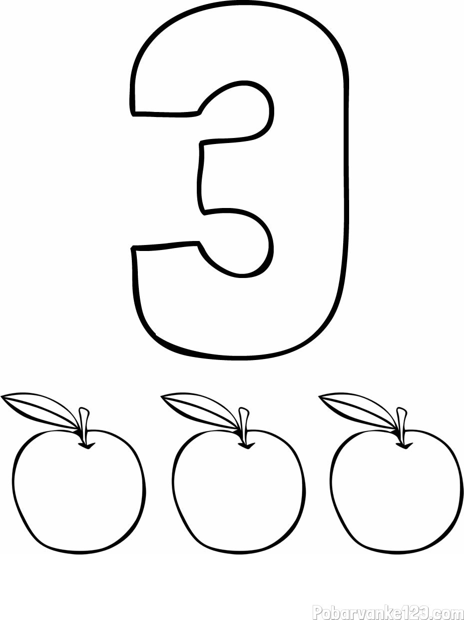 Pobarvanka števila 3 s slikovnim prikazom