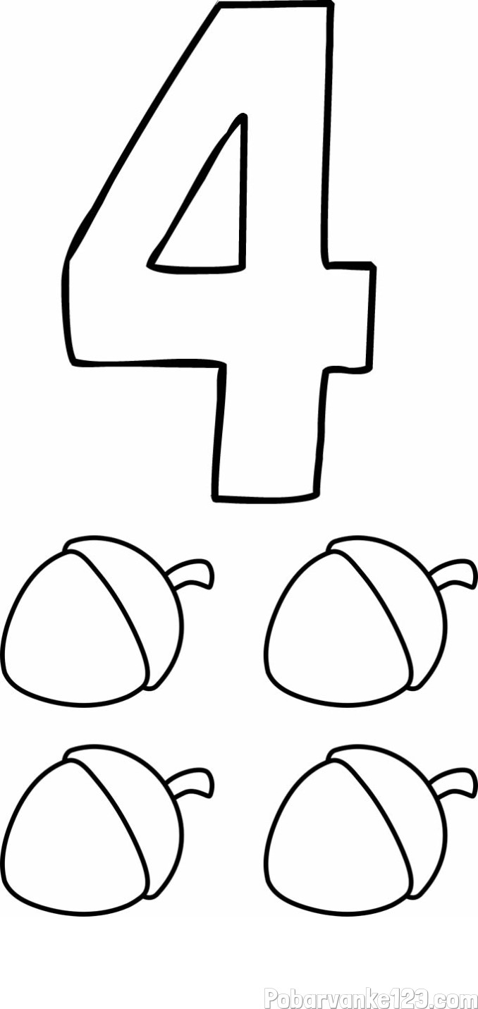 Pobarvanka števila 4 s slikovnim prikazom