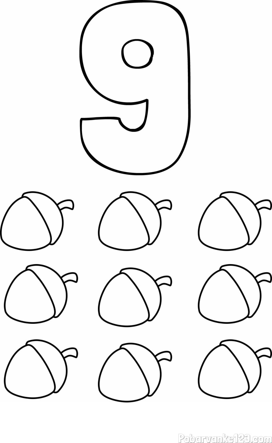 Pobarvanka števila 9 s slikovnim prikazom
