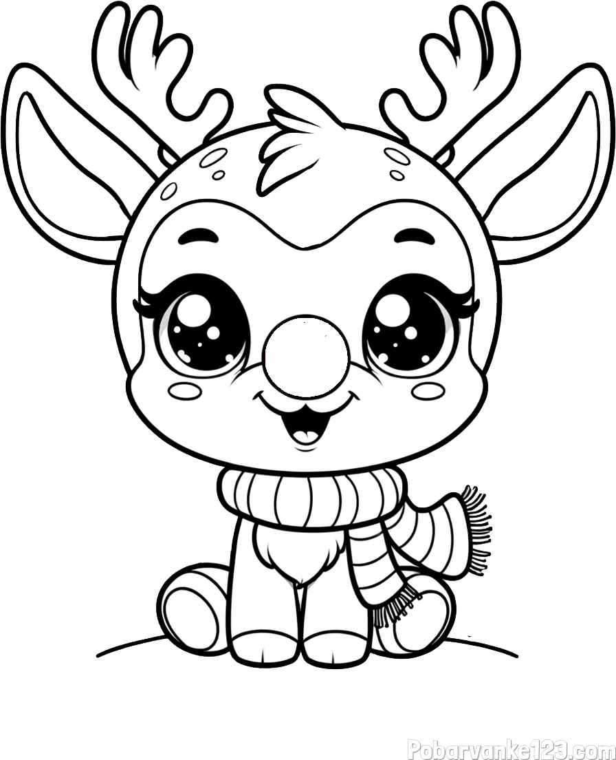 Otroška pobarvanka jelenčka Rudolfa s šalom okoli vratu