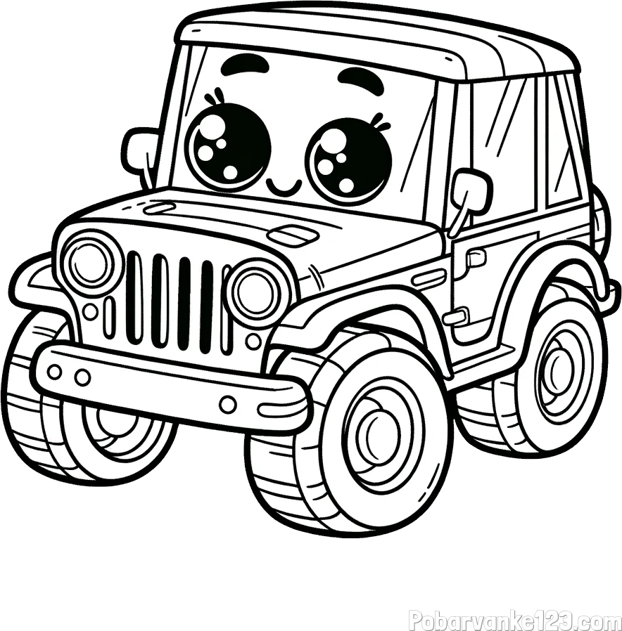 Otroška pobarvanka nasmejanega jeep-a