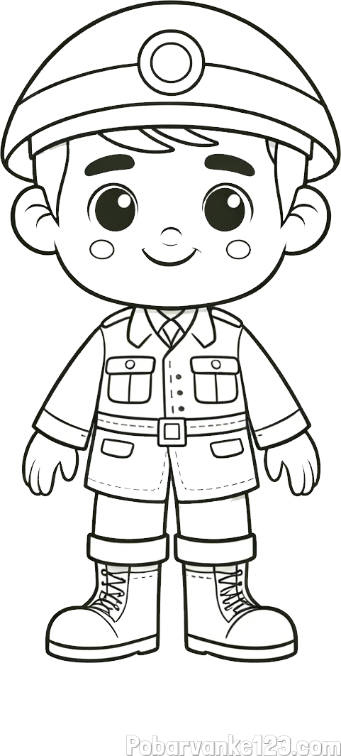 Otroška pobarvanka nasmejanega vojaka