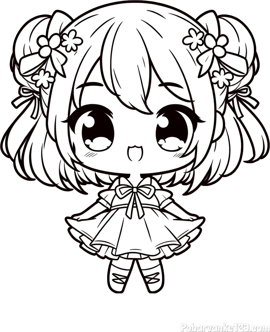 Otroška pobarvanka punčke v japonskem anime slogu