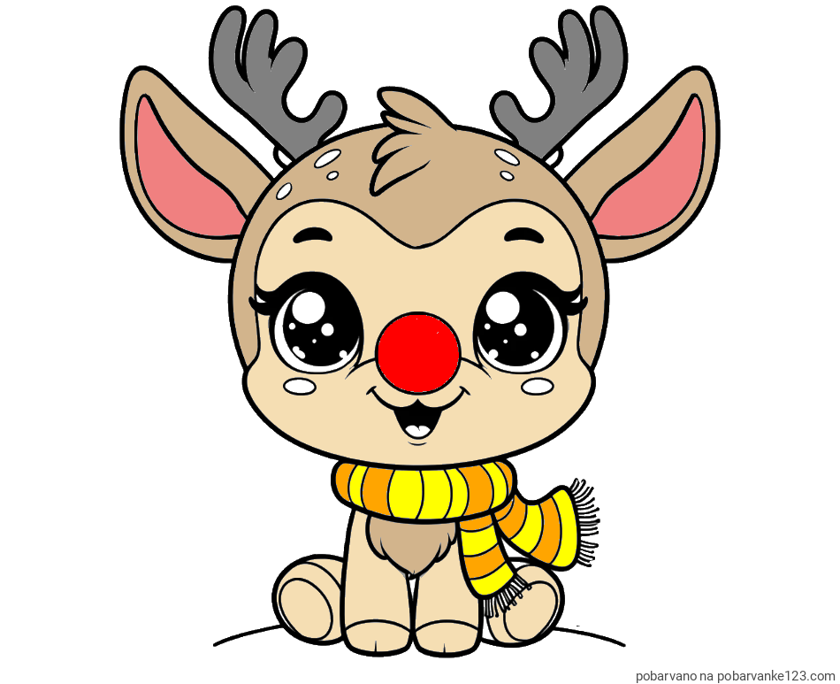 POBARVANA POBARVANKA - Otroška pobarvanka jelenčka Rudolfa s šalom okoli vratu
