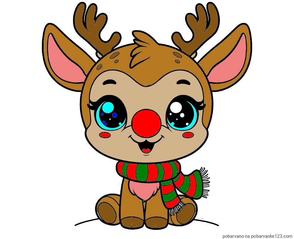 POBARVANA POBARVANKA - Otroška pobarvanka jelenčka Rudolfa s šalom okoli vratu