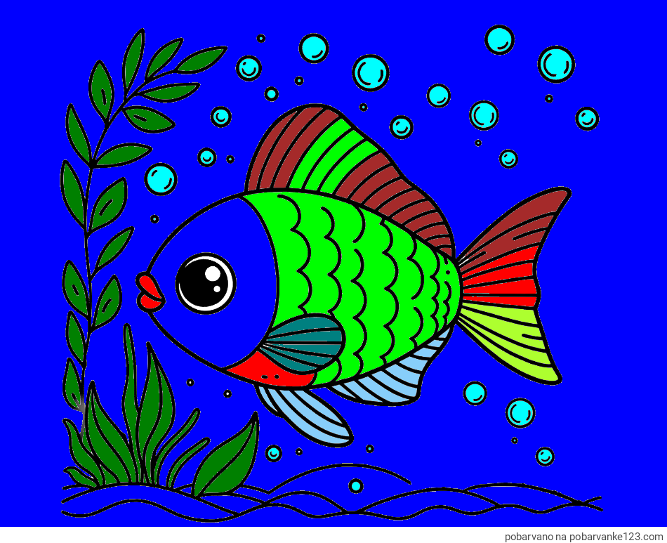 POBARVANA POBARVANKA - Otroška pobarvanka ljubke ribe
