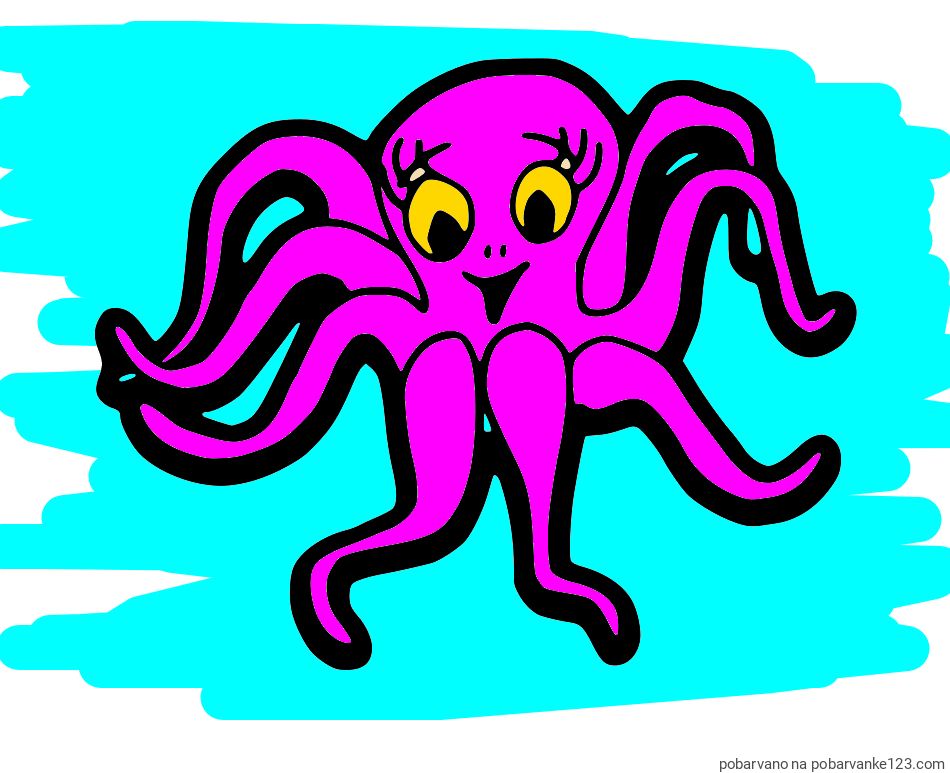 POBARVANA POBARVANKA - Otroška pobarvanka nasmejane hobotnice