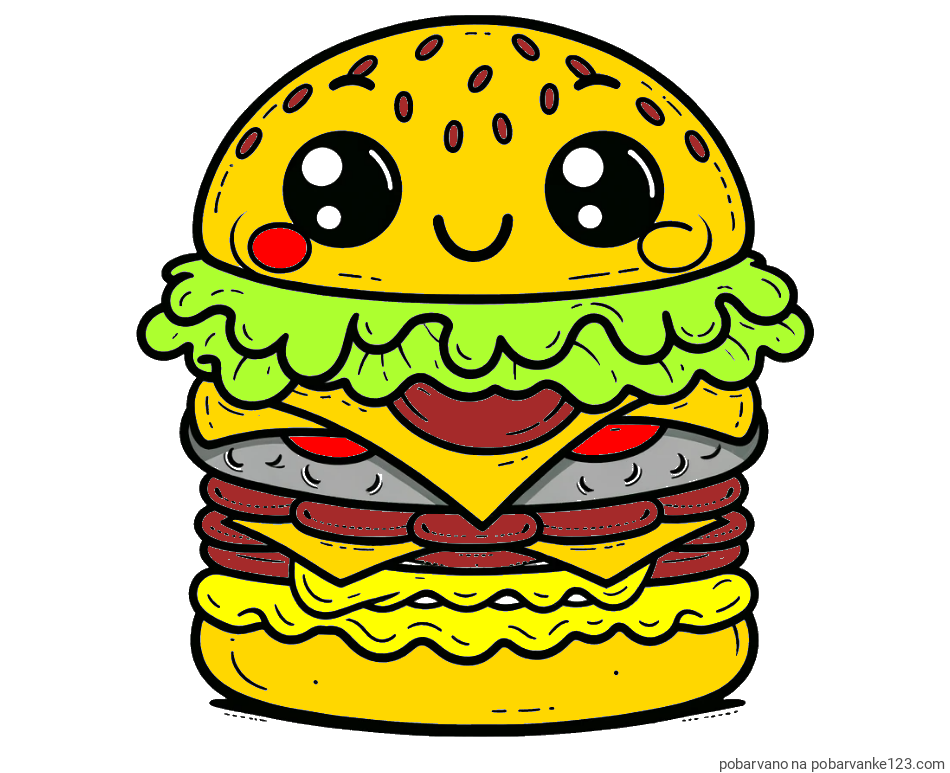 POBARVANA POBARVANKA - Otroška pobarvanka nasmejanega hamburgerja