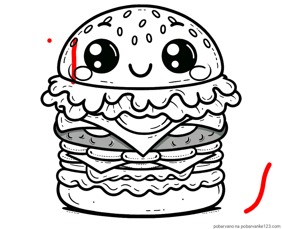 POBARVANA POBARVANKA - Otroška pobarvanka nasmejanega hamburgerja