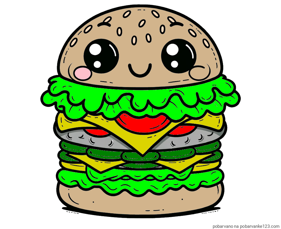POBARVANA POBARVANKA - Otroška pobarvanka nasmejanega hamburgerja