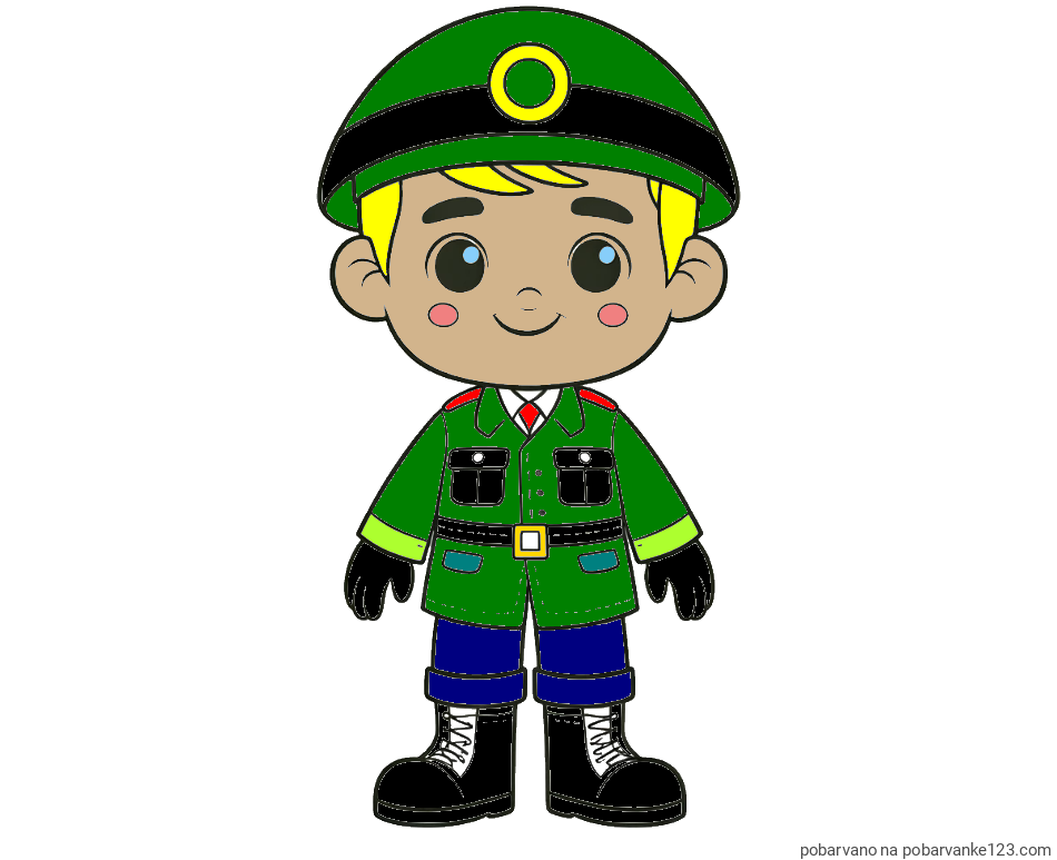 POBARVANA POBARVANKA - Otroška pobarvanka nasmejanega vojaka