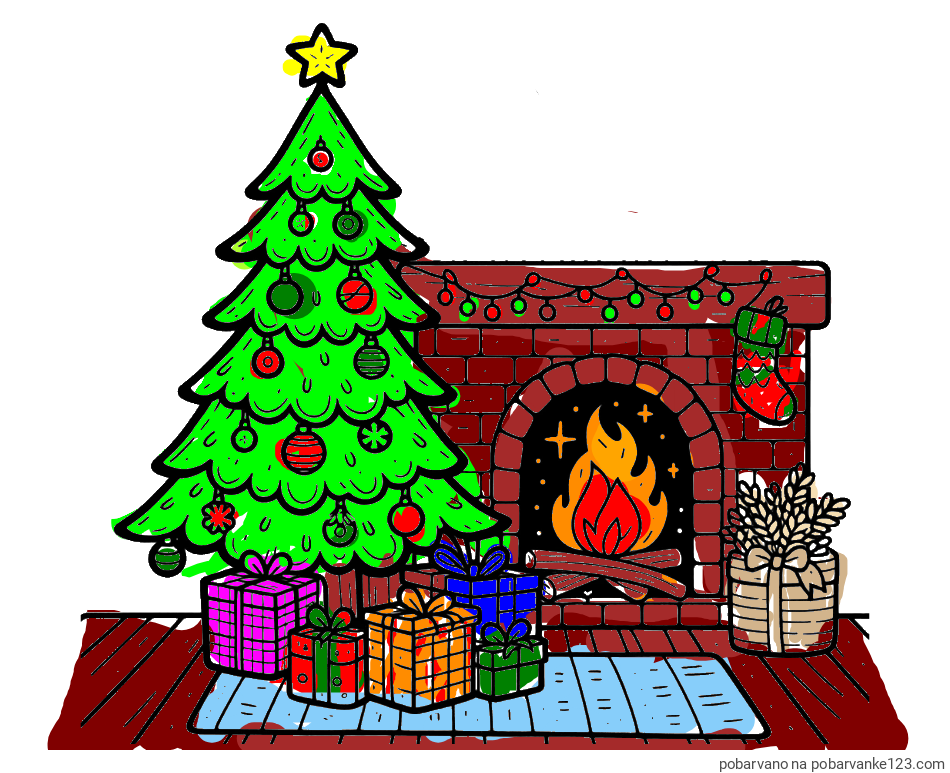 POBARVANA POBARVANKA - Pobarvanka božične noči z božično smrečico, darili ter kaminom