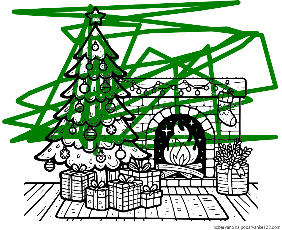POBARVANA POBARVANKA - Pobarvanka božične noči z božično smrečico, darili ter kaminom