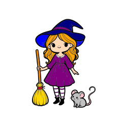 Pobarvana pobarvanka - Pobarvanka čarovnice z metlo in miško