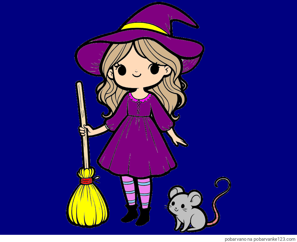 POBARVANA POBARVANKA - Pobarvanka čarovnice z metlo in miško