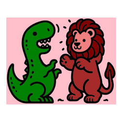 Pobarvana pobarvanka - Pobarvanka dinozavra, ki napada leva