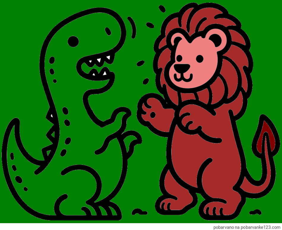 POBARVANA POBARVANKA - Pobarvanka dinozavra, ki napada leva