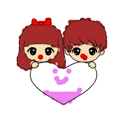 Pobarvana pobarvanka - Pobarvanka fantka in deklice, ki objemata srček