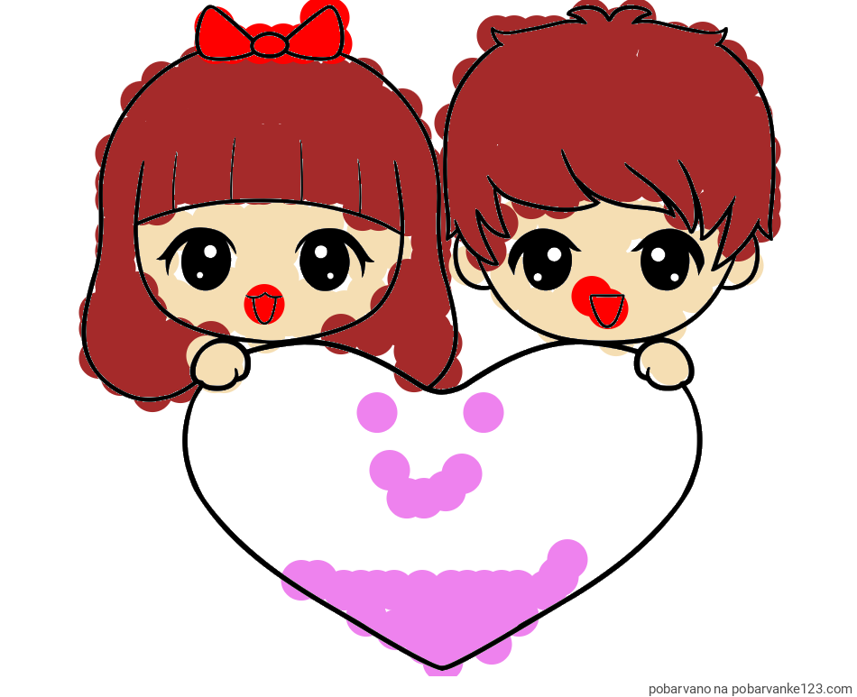POBARVANA POBARVANKA - Pobarvanka fantka in deklice, ki objemata srček