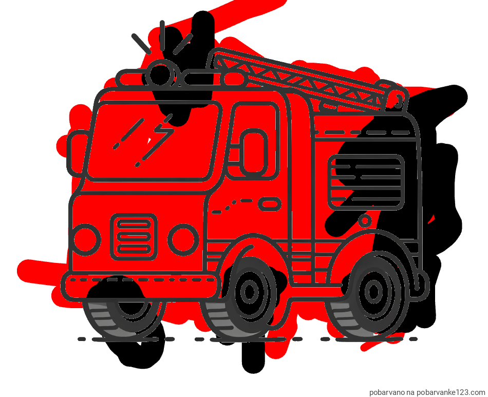 POBARVANA POBARVANKA - Pobarvanka gasilskega avta z vklopljeno sireno