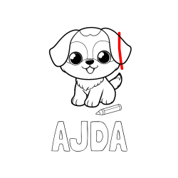 Pobarvana pobarvanka - Pobarvanka imena AJDA in pobarvanka prikupnega kužka