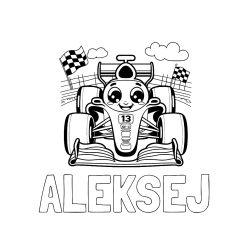 Pobarvana pobarvanka - Pobarvanka imena ALEKSEJ in otroška pobarvanka FORMULA 1