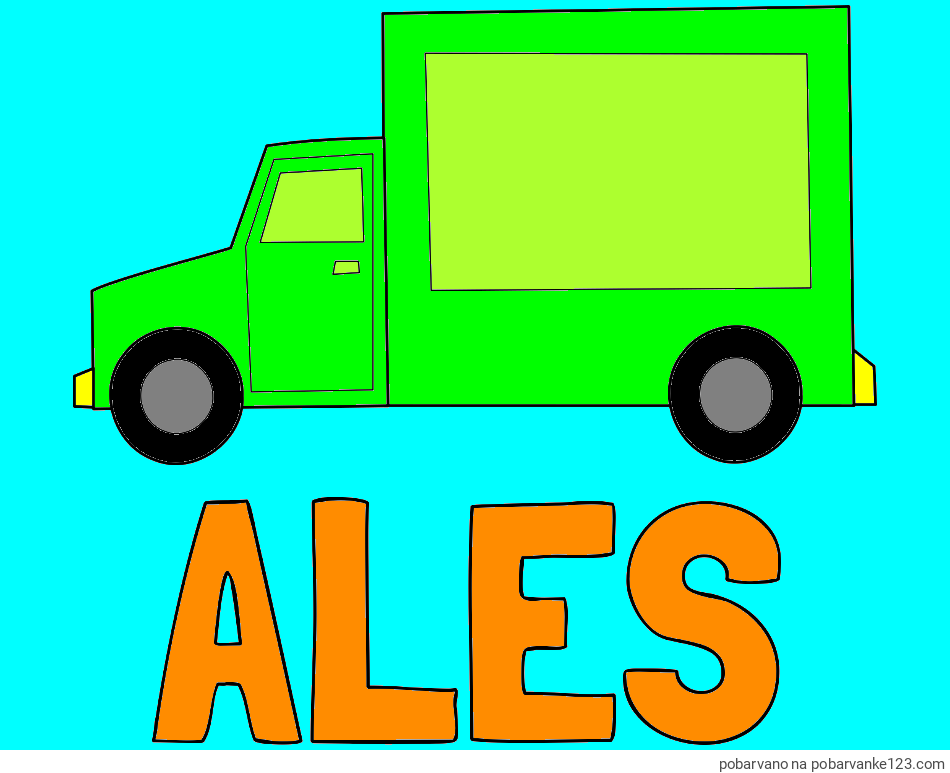 POBARVANA POBARVANKA - Pobarvanka imena ALEŠ in otroška pobarvanka kamiona