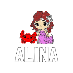 Pobarvana pobarvanka - Pobarvanka imena ALINA in pobarvanka ljubke morske deklice in veselega raka